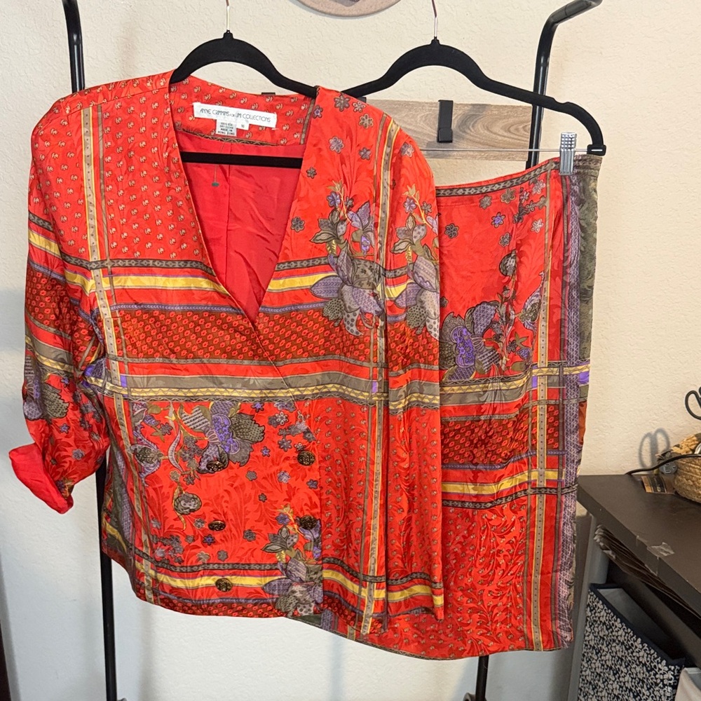 ANNE CRIMMINS fir UNI COLLECTIONS women 100% silk set blazer skirt size 16